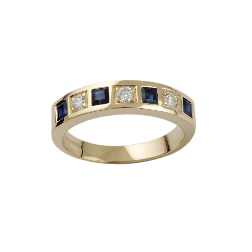 9ct yellow gold sapphire and diamond half eternity ring