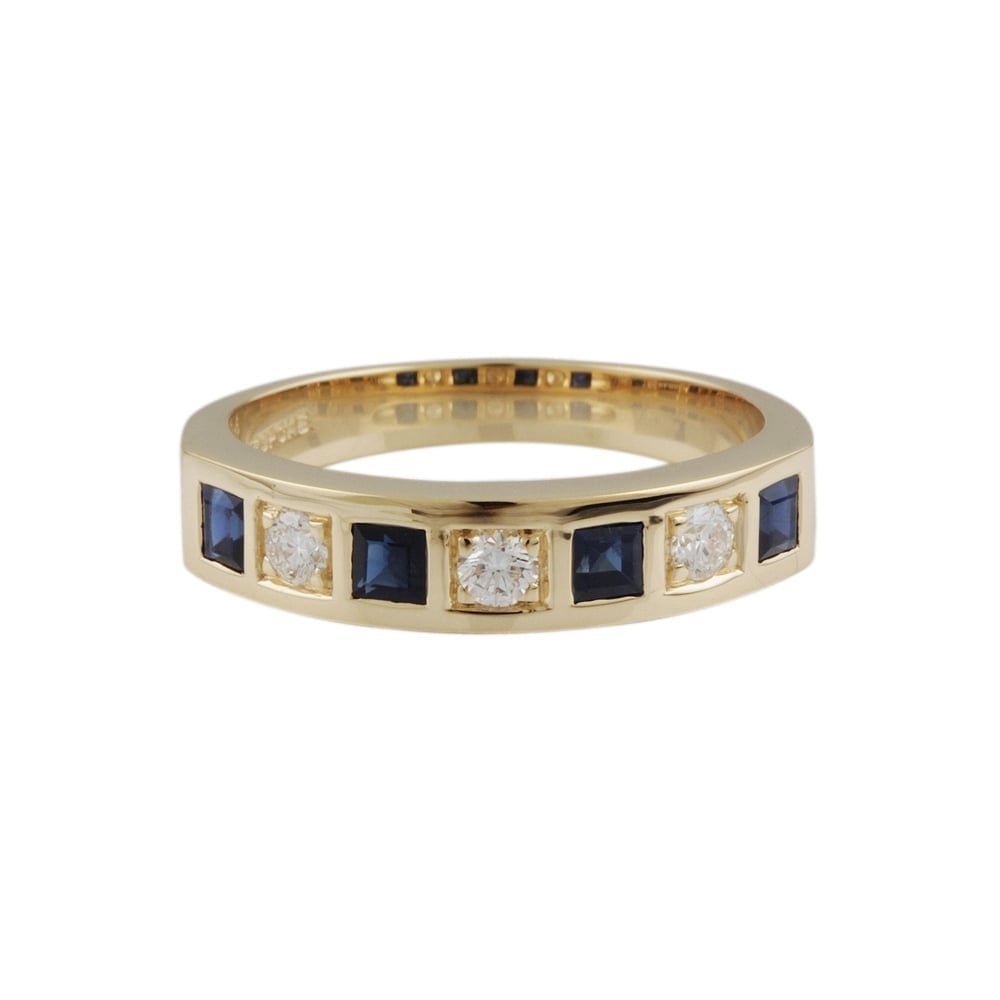 9ct yellow gold sapphire and diamond half eternity ring