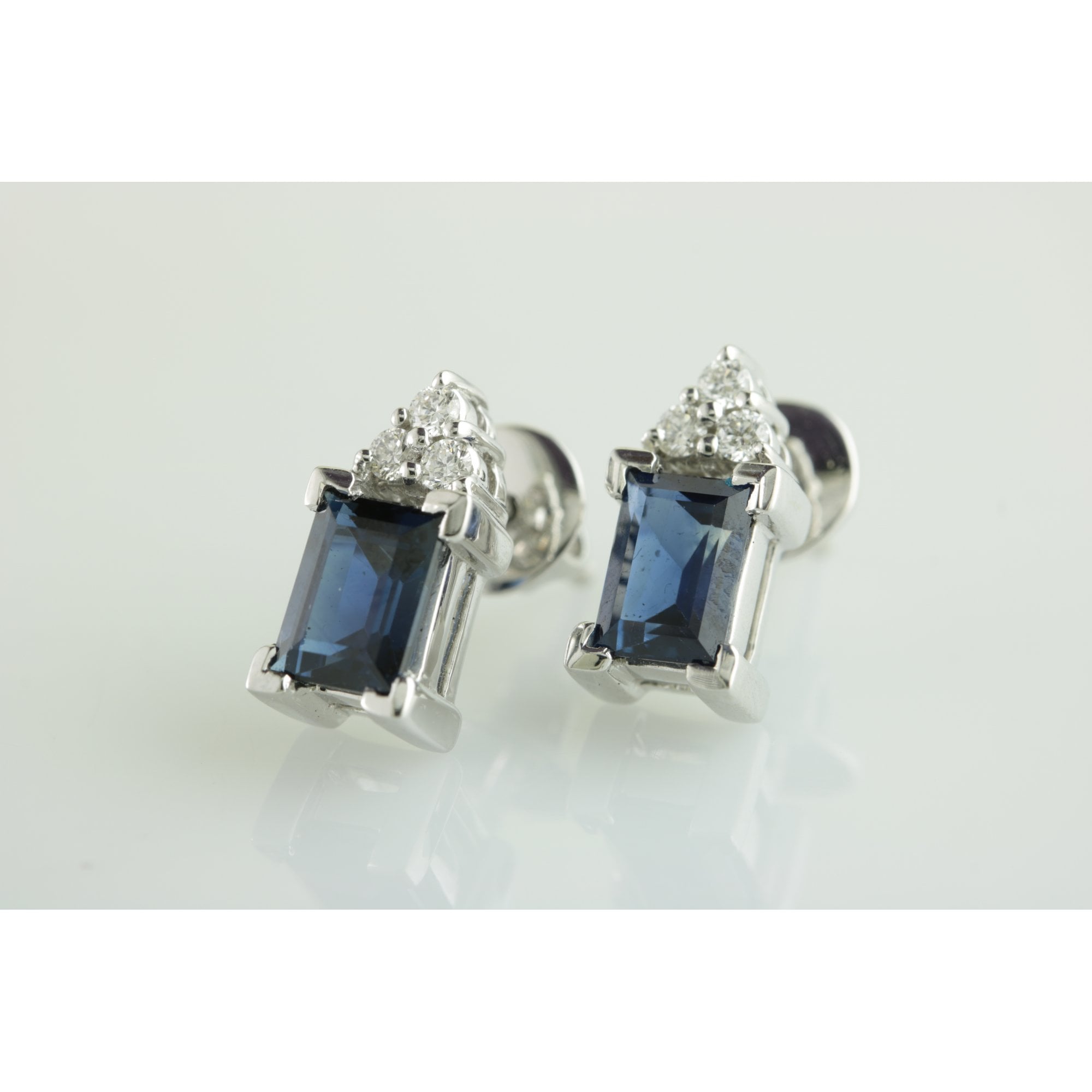 9ct White Gold Midnight Blue Sapphire 1.85ct And Diamond 0.12ct Earrings