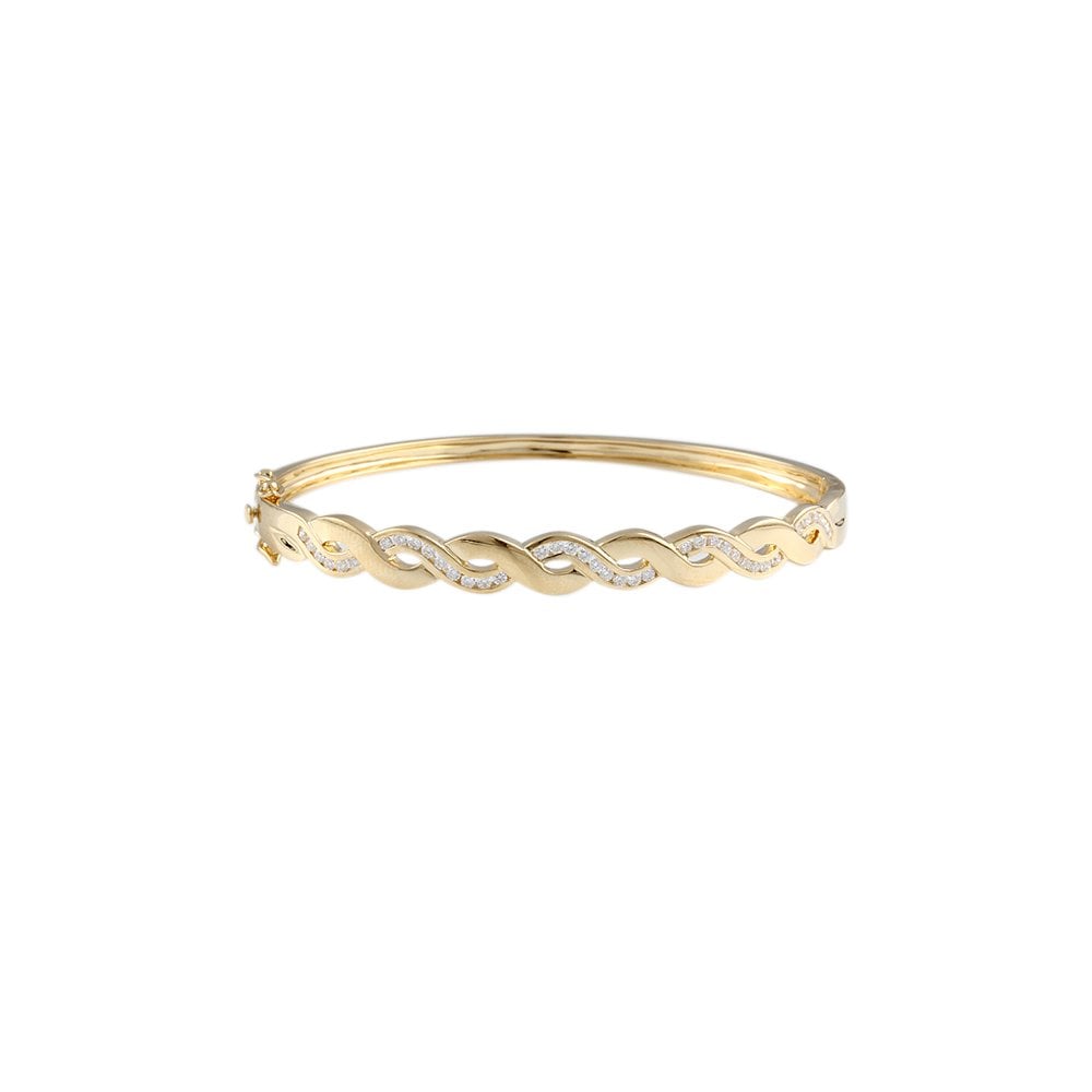 9ct Yellow Gold Wave Design Channel Set Hinged Diamond Bangle 0.59ct