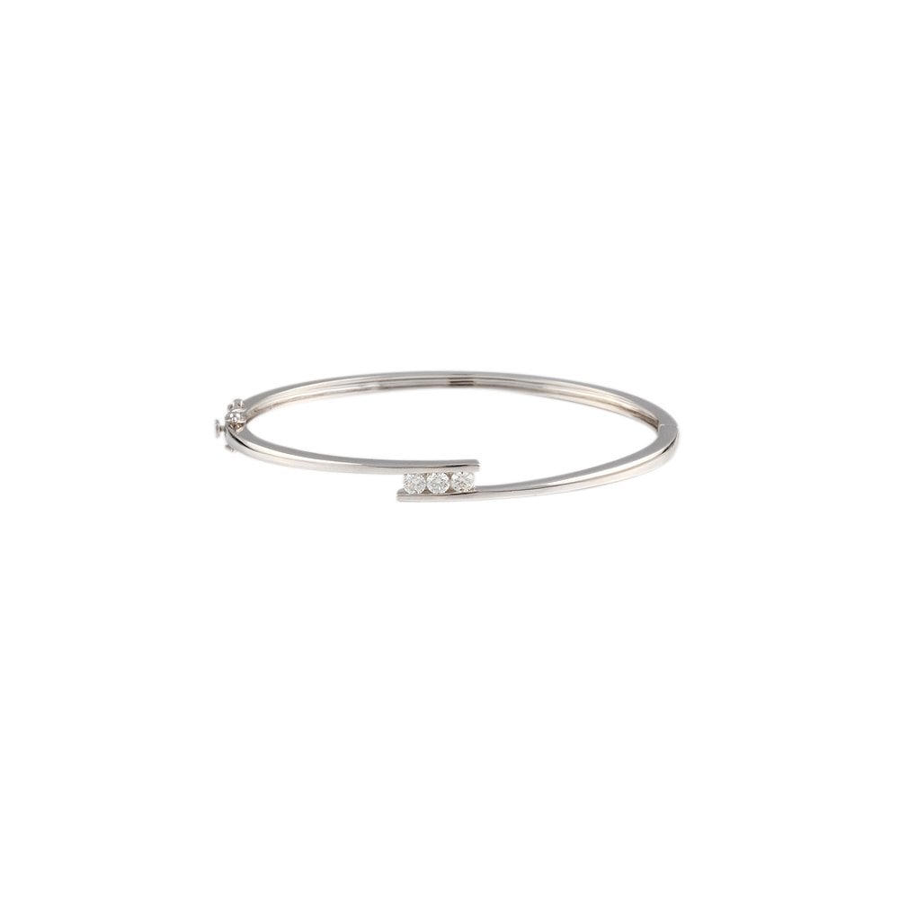 9ct White Gold Hinged Three Stone Diamond Bangle 0.44ct