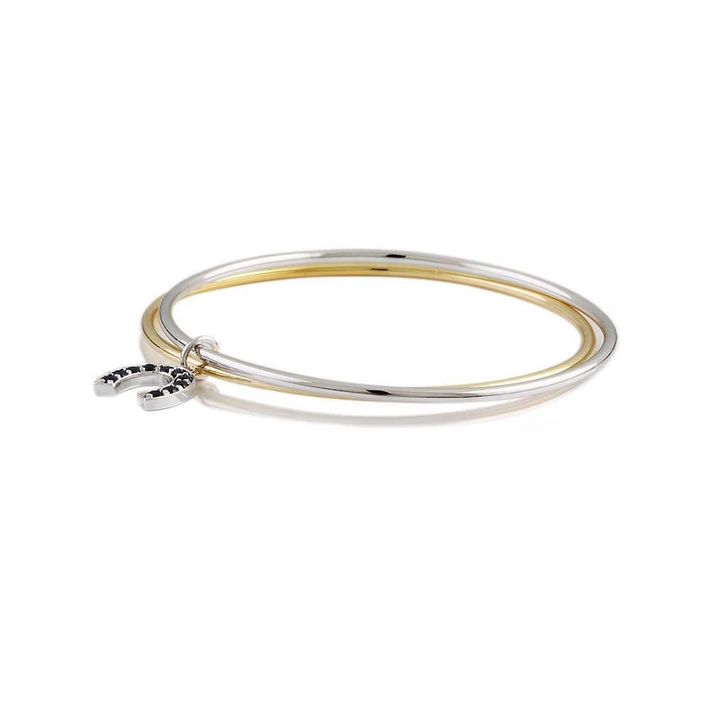 9ct Yellow And White Gold Russian Style Slip On Lucky Horseshoe Sapphire Bangle 0.68ct