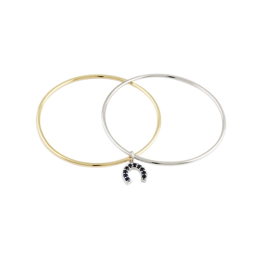 9ct Yellow And White Gold Russian Style Slip On Lucky Horseshoe Sapphire Bangle 0.68ct