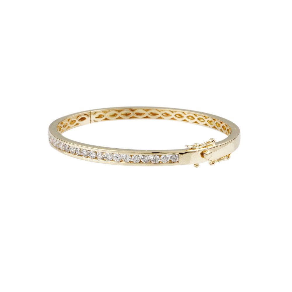 9ct Yellow Gold Channel Set Hinged Diamond Bangle 2.07ct