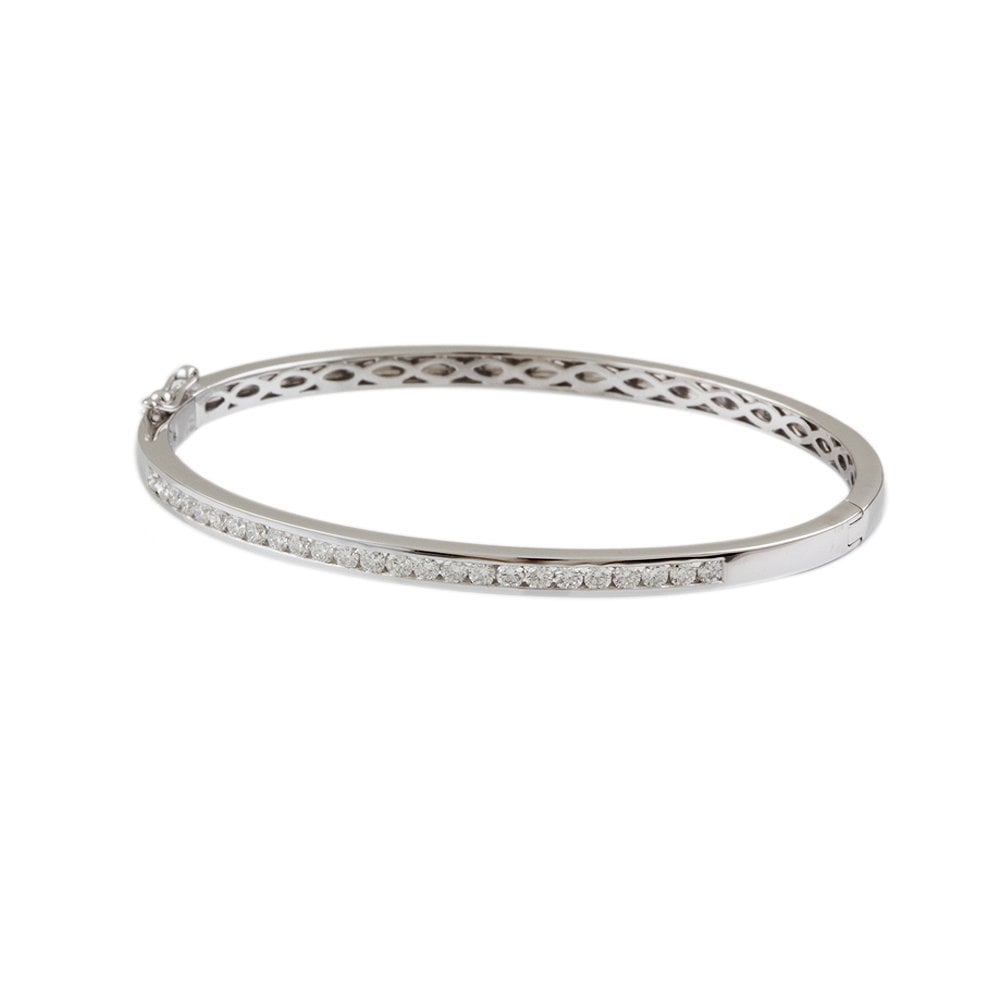 9ct White Gold Channel Set Hinged Diamond Bangle 1.05ct