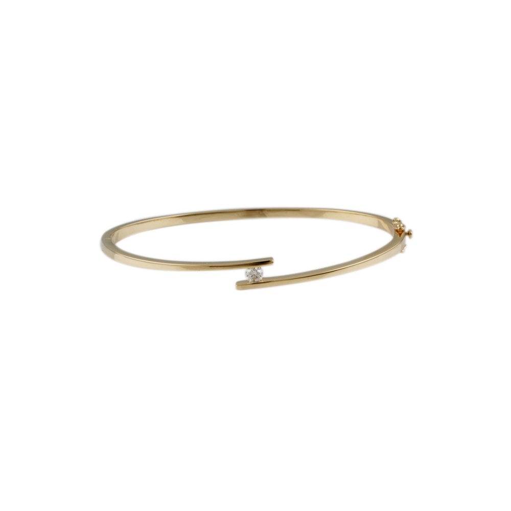 9ct Yellow Gold Single Stone Hinged Diamond Bangle 0.20ct