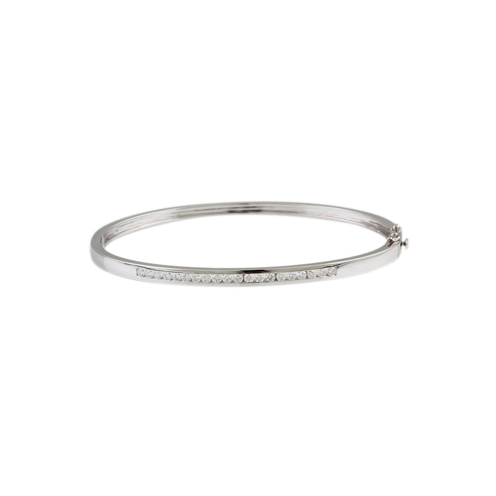 9ct White Gold Channel Set Hinged Diamond Bangle 0.60ct