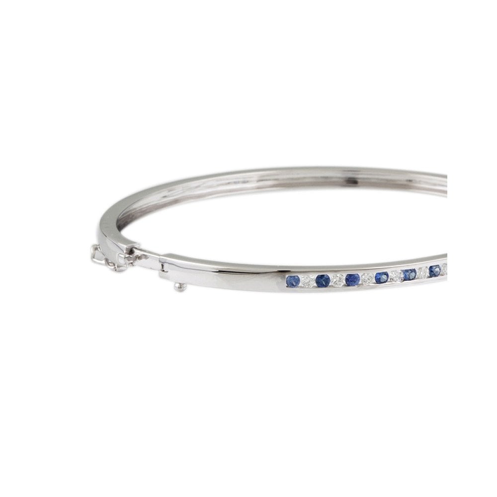 9ct White Gold Channel Set Hinged Sapphire 0.84ct And Diamond 0.53ct Bangle