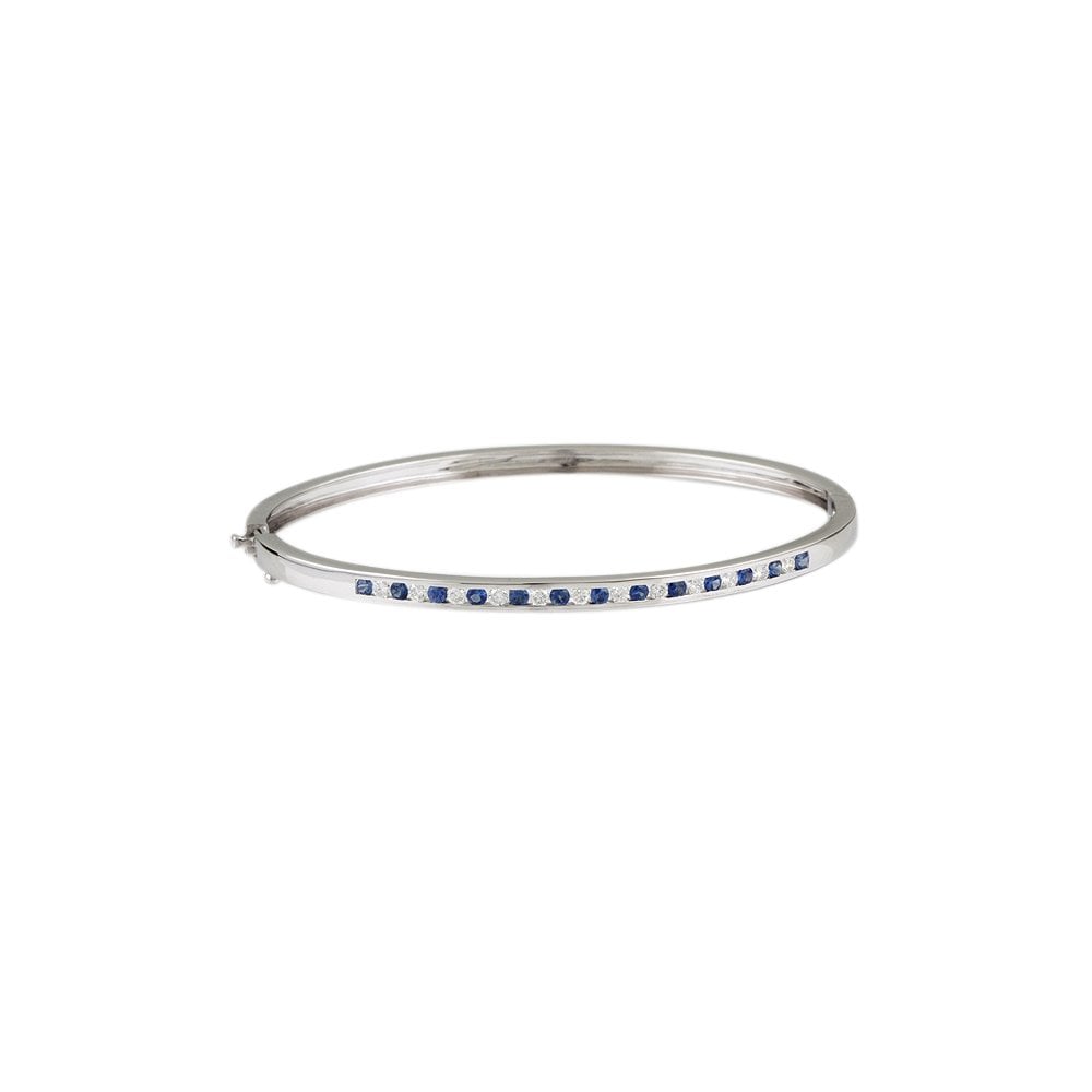 9ct White Gold Channel Set Hinged Sapphire 0.84ct And Diamond 0.53ct Bangle