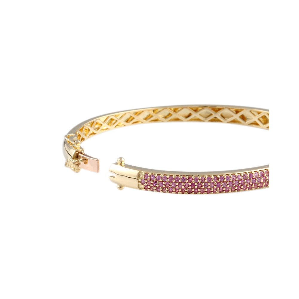 9ct Yellow Gold Hinged Bombay Style Pink Sapphire Bangle 1.85ct