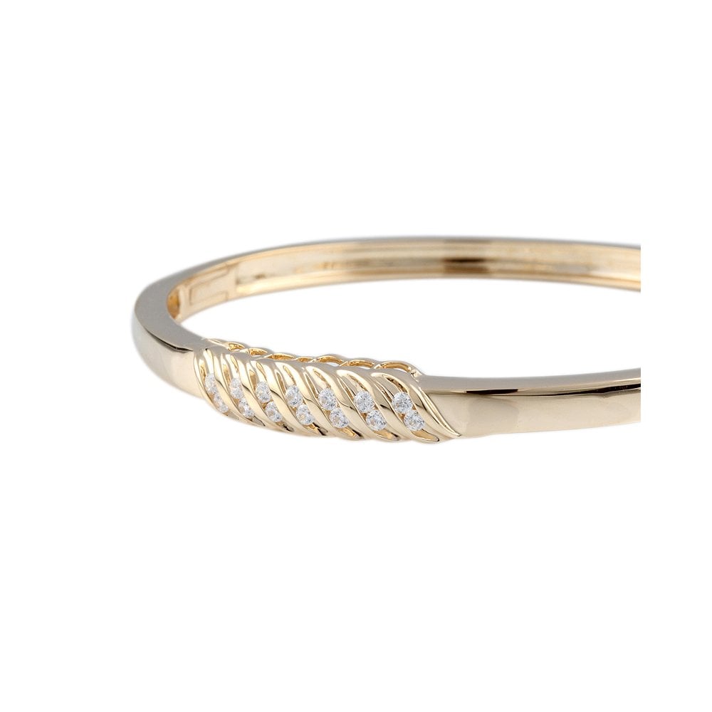 9ct Yellow Gold Hinged Diamond Set Bangle 0.50
