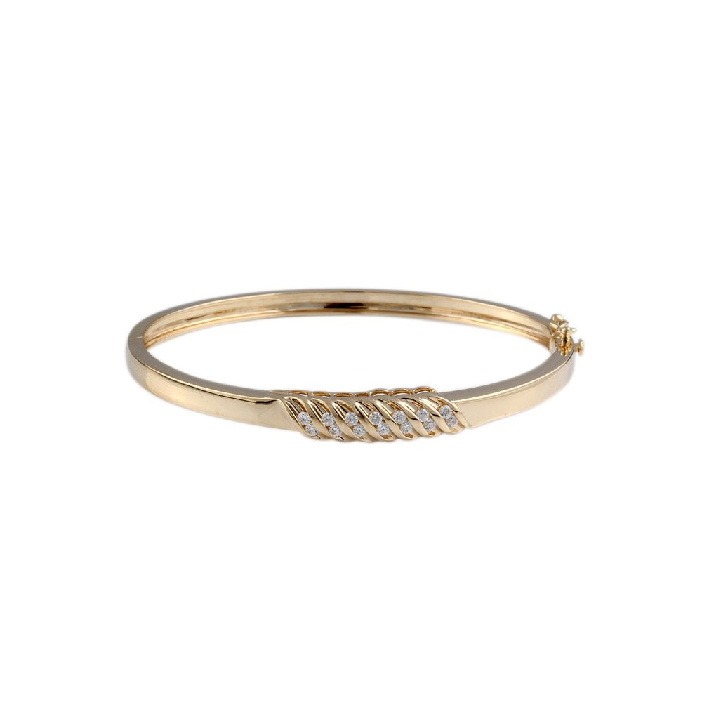 9ct Yellow Gold Hinged Diamond Set Bangle 0.50