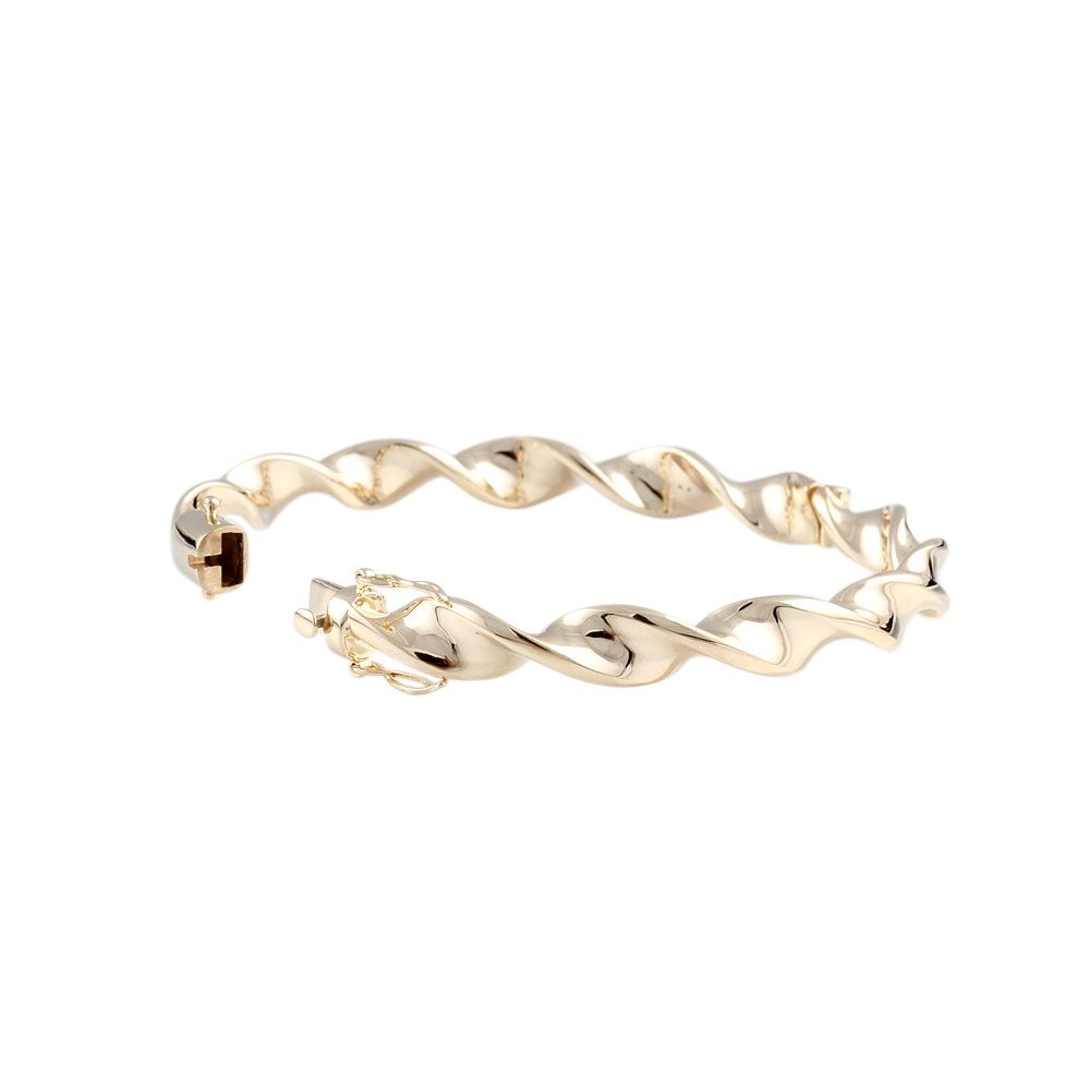 9ct Yellow Gold Hinged Twisted Ribbon Bangle