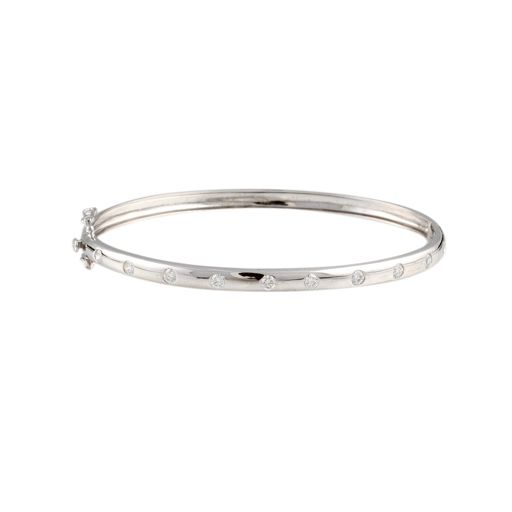 9ct White Gold Flush Set Hinged Diamond Bangle 0.75ct