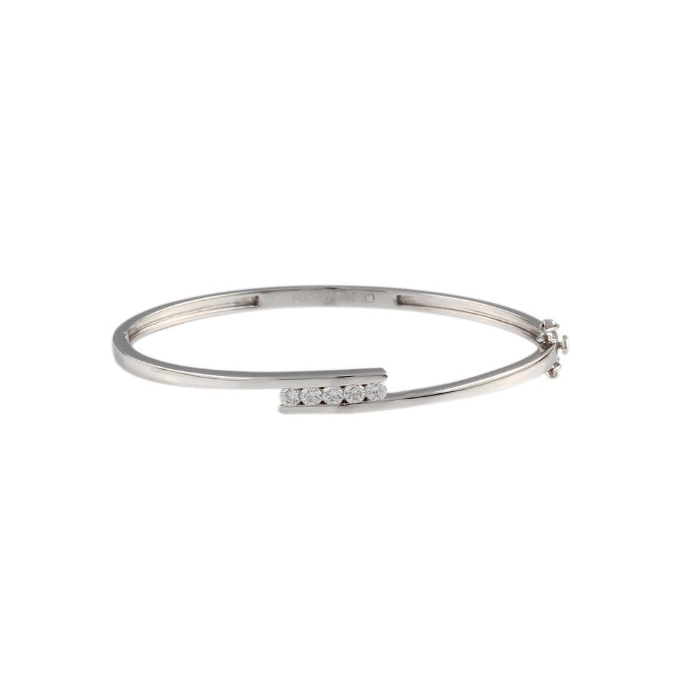 9ct White Gold Hinged Five Stone Diamond Bangle 0.50ct