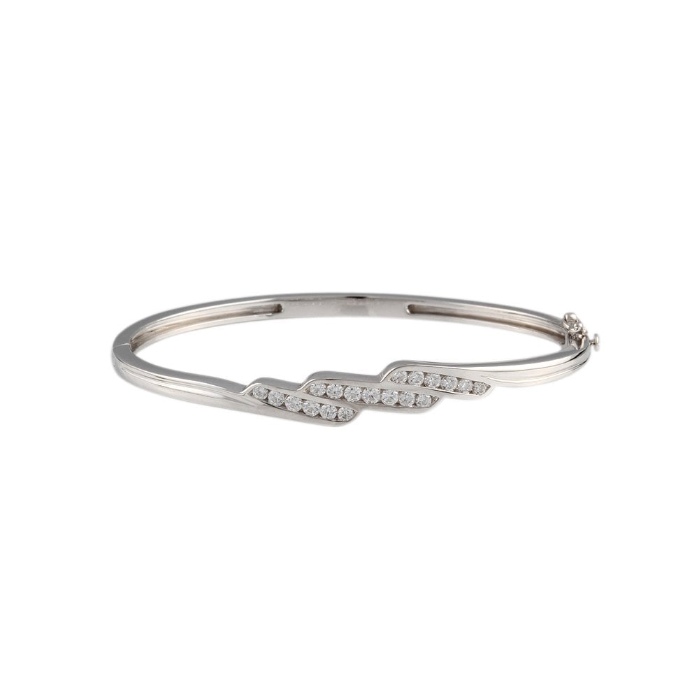 9ct White Gold Channel Set Hinged Diamond Bangle 0.80ct