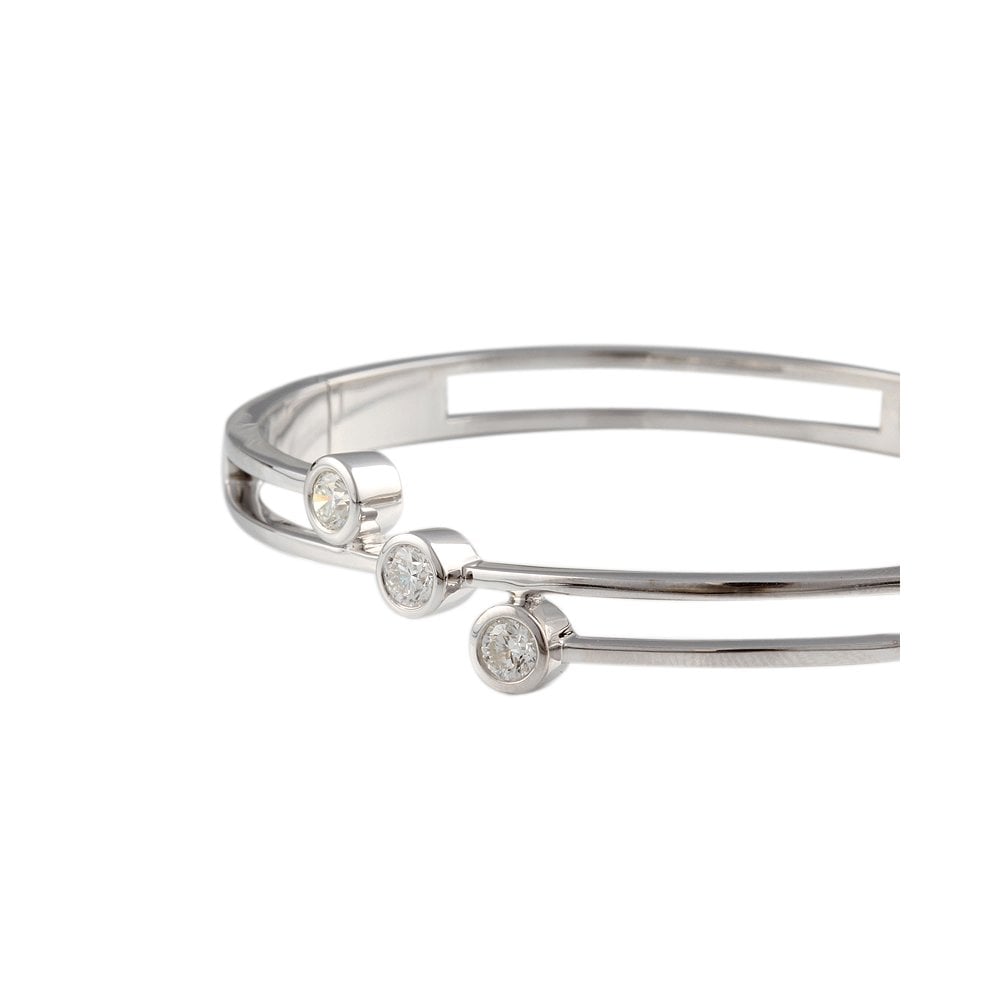 9ct White Gold Diamond Set Contemporary Hinged Bangle 0.75ct