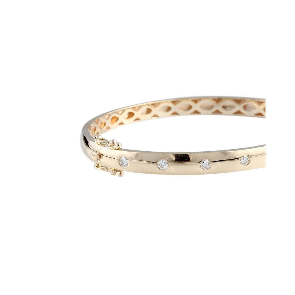 9ct Yellow Gold Flush Set Hinged Diamond Bangle 0.70ct