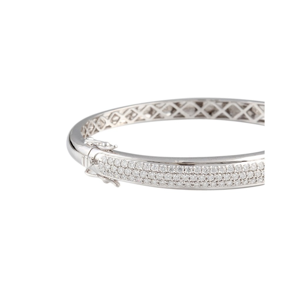 9ct White Gold Hinged Bombay Style Diamond Bangle 2.99ct