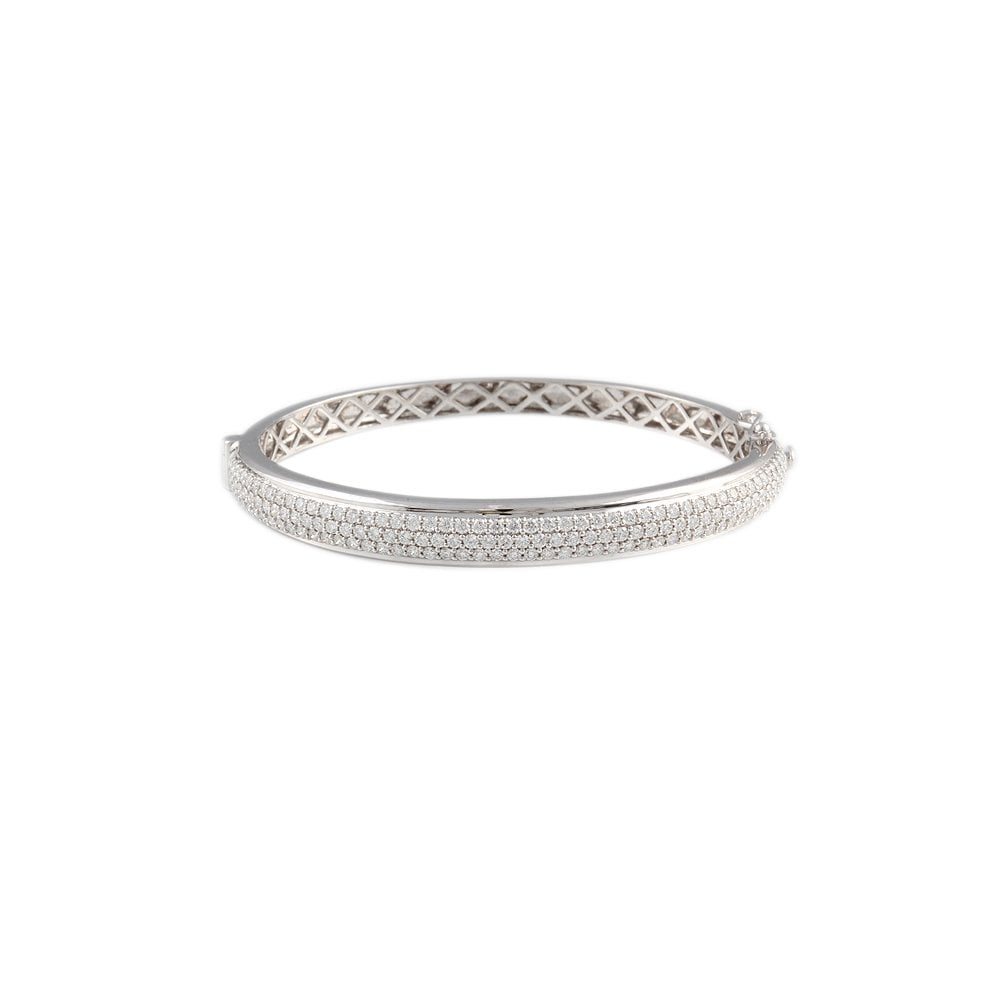 9ct White Gold Hinged Bombay Style Diamond Bangle 2.99ct