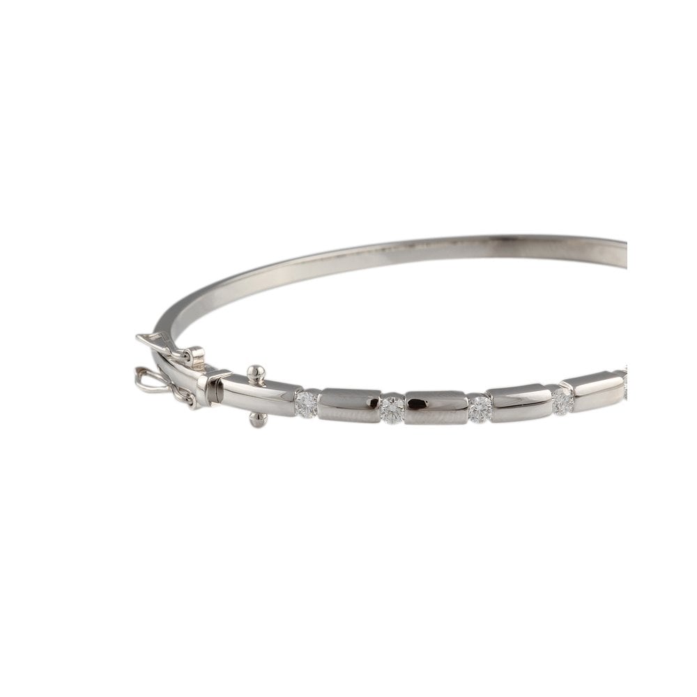 9ct White Gold Hinged Diamond Set Section Bangle 0.60ct