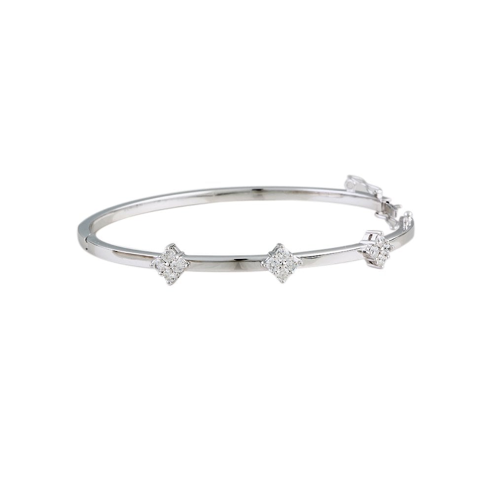 9ct White Gold Hinged Diamond Cluster Bangle 0.77ct
