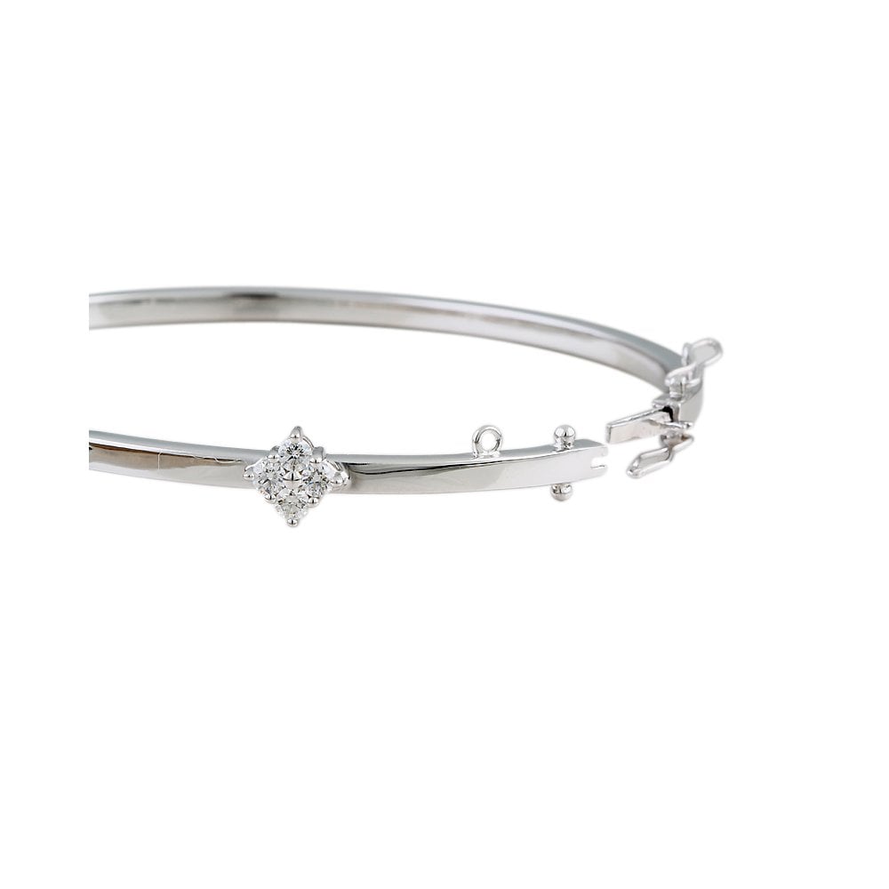 9ct White Gold Hinged Diamond Cluster Bangle 0.77ct
