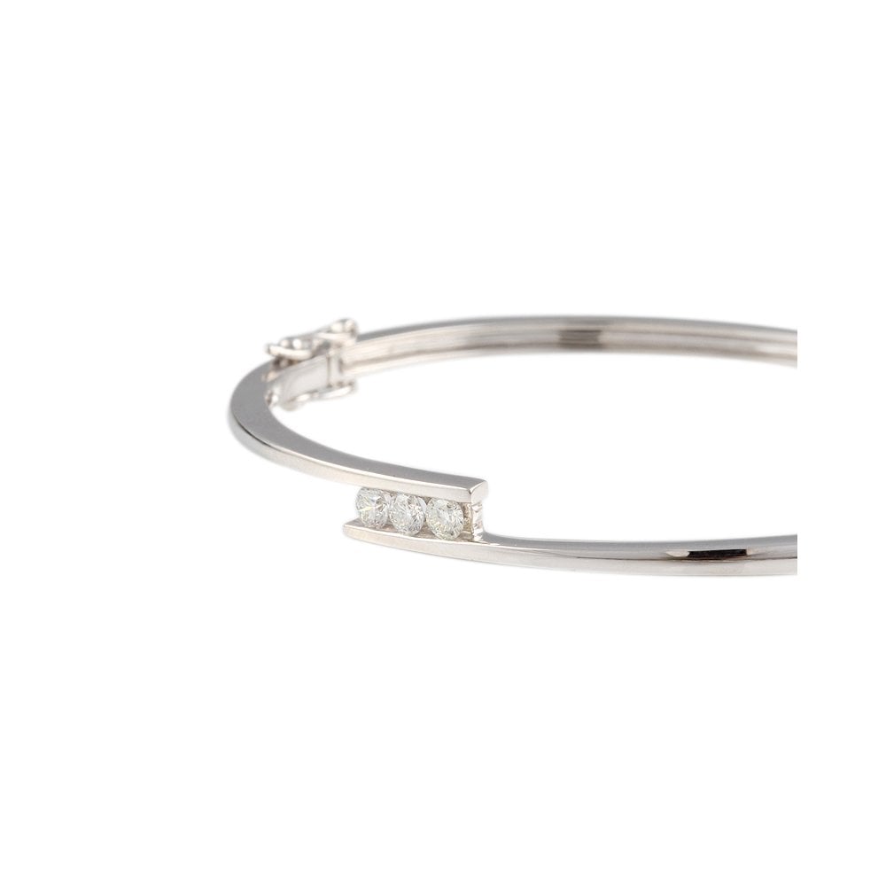 9ct White Gold Hinged Three Stone Diamond Bangle 0.44ct