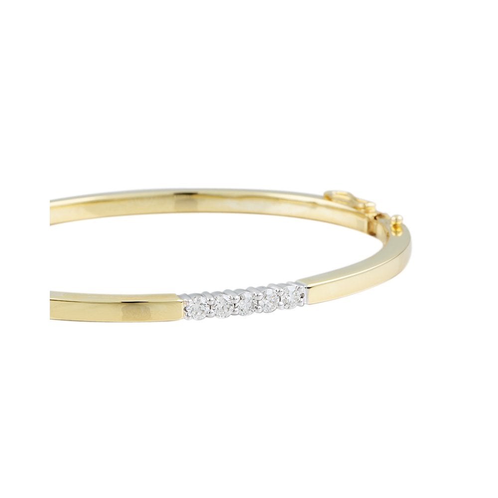 9ct Yellow And White Gold Hinged Five Stone Diamond Bangle 0.50ct
