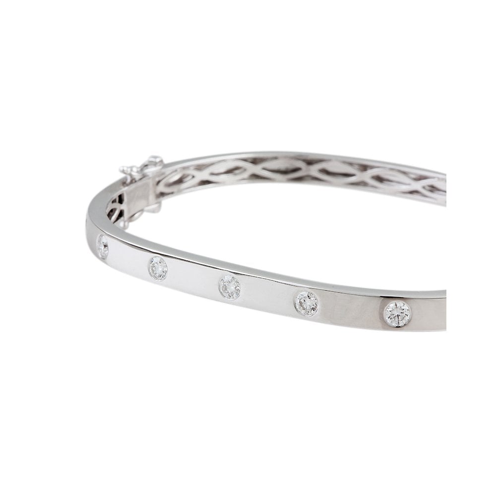 9ct White Gold Hinged Flush Set Square Diamond Bangle 0.75ct