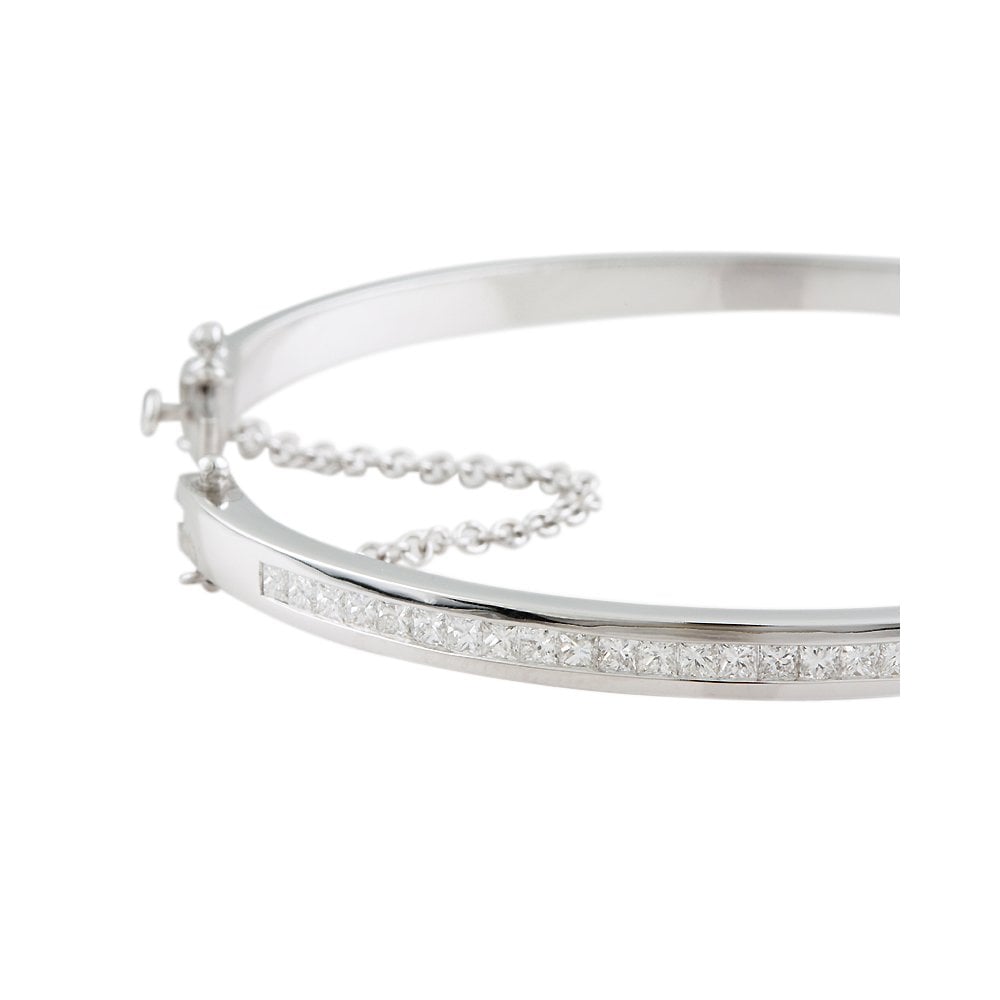 9ct White Gold Channel Set Hinged Diamond Bangle 1.70ct