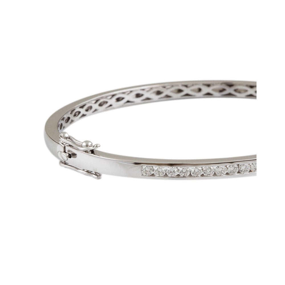 9ct White Gold Channel Set Hinged Diamond Bangle 1.05ct