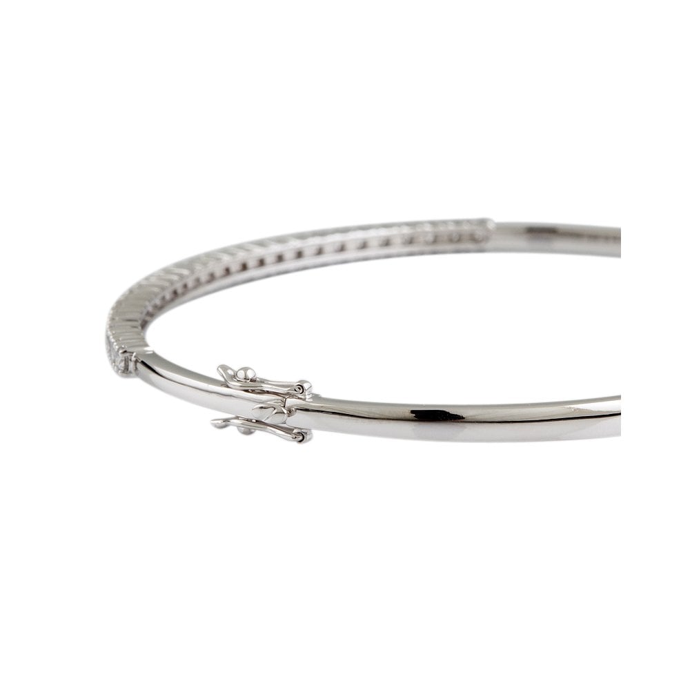 9ct White Gold Claw Set Hinged Diamond Bangle 1.00ct