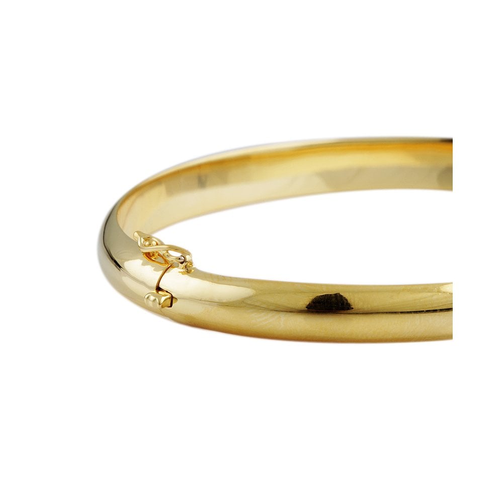 9ct Yellow Gold D Shape Profile Hinged Bangle