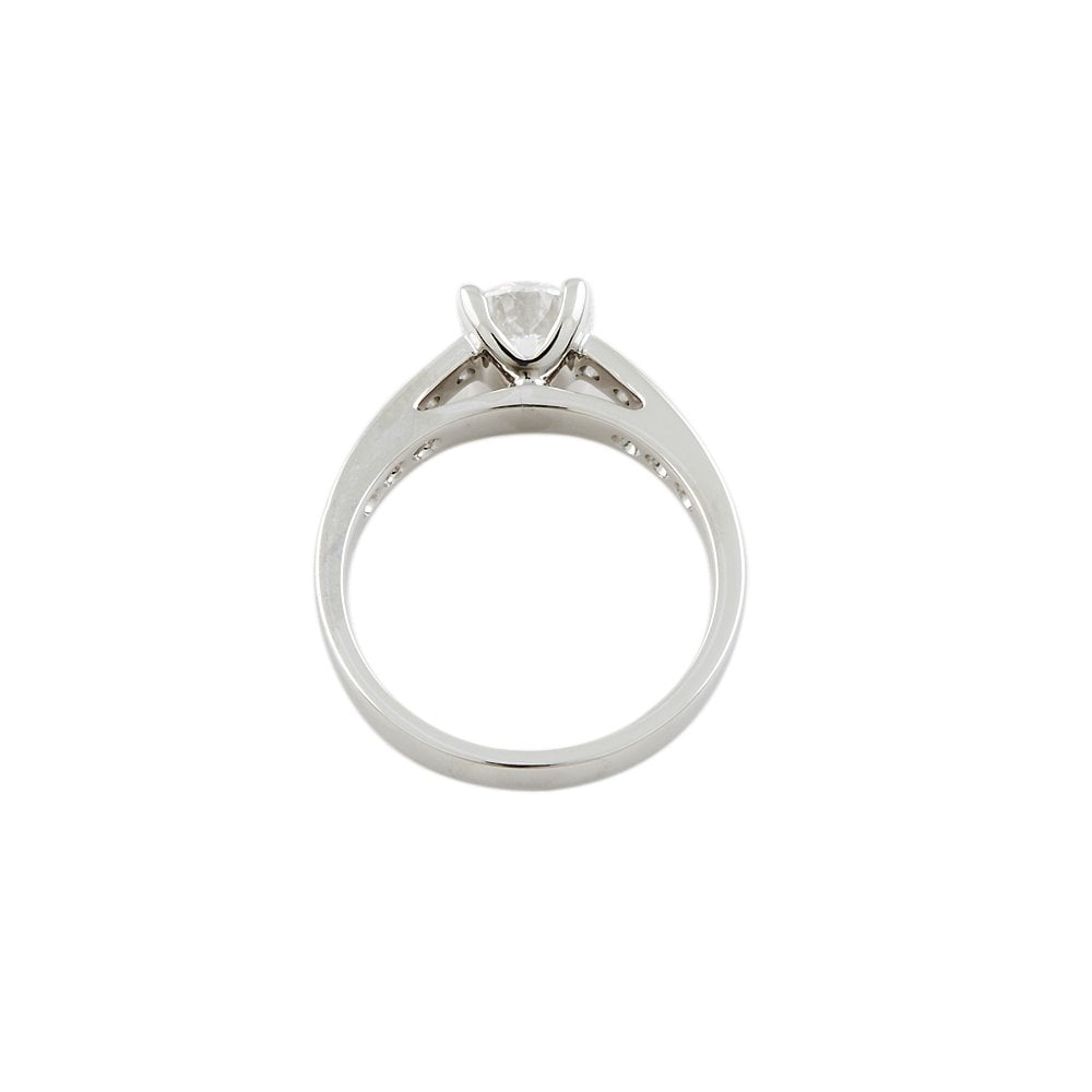 Fellini 9ct White Gold Diamond 0.50ct Solitaire Ring with diamond set shoulders