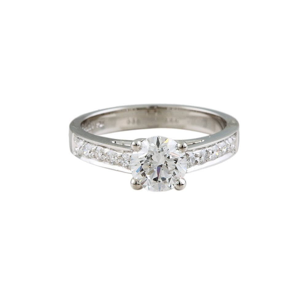 Fellini 9ct White Gold Diamond 0.50ct Solitaire Ring with diamond set shoulders