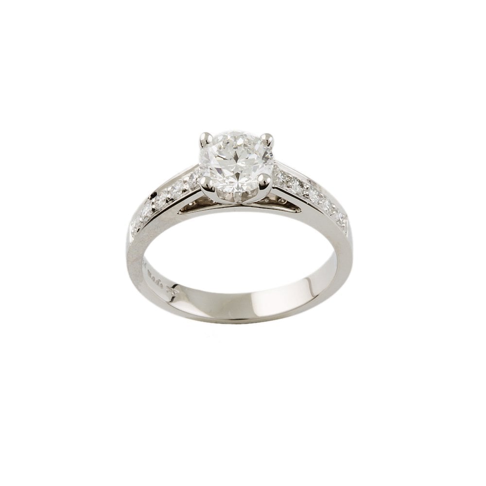 Fellini 9ct White Gold Diamond 0.50ct Solitaire Ring with diamond set shoulders