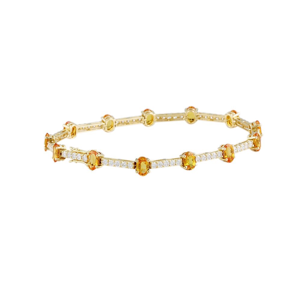 9ct Yellow Gold Sapphire 7.35ct And Diamond 1.97ct Bar Link Bracelet