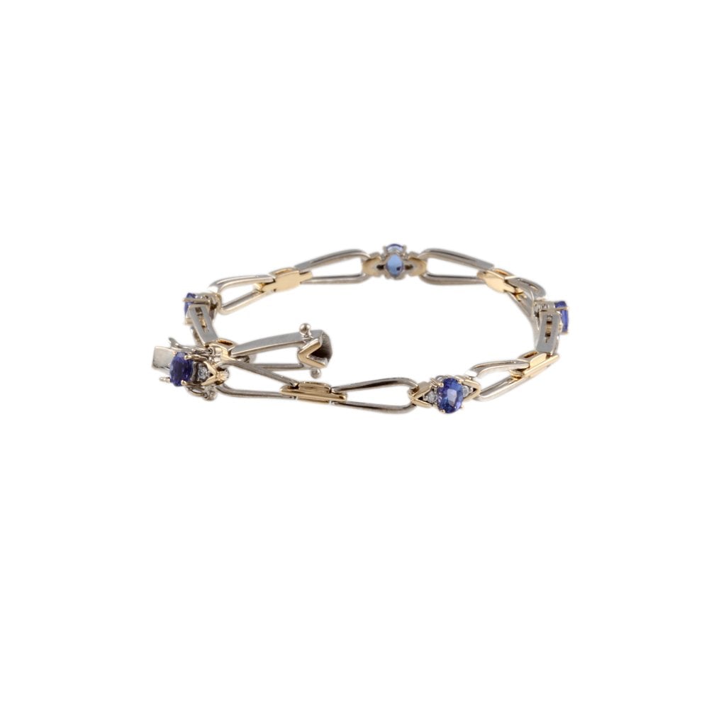 9ct Yellow And White Gold Tanzanite 2.13ct And Diamond 0.19ct Fancy Link Bracelet