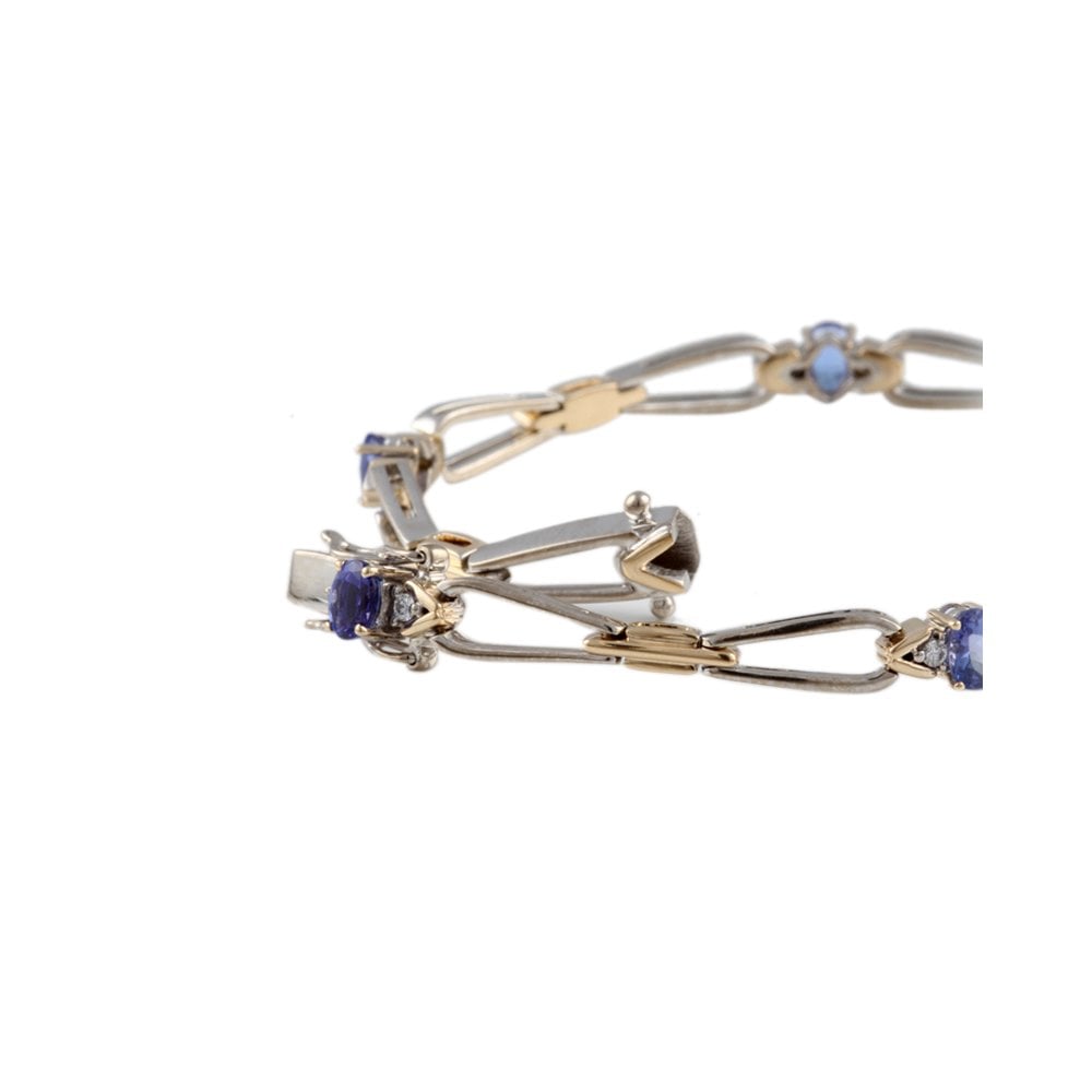 9ct Yellow And White Gold Tanzanite 2.13ct And Diamond 0.19ct Fancy Link Bracelet