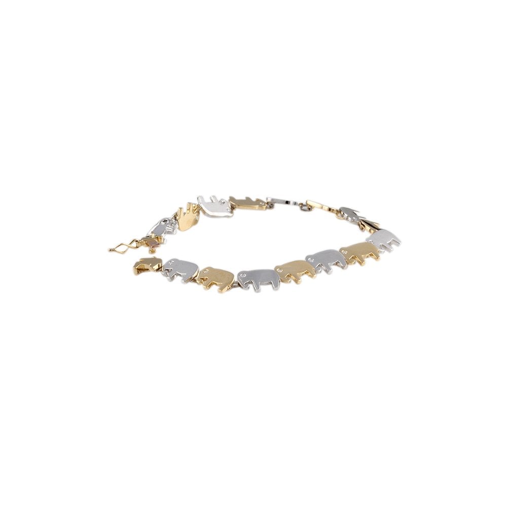 9ct Yellow And White Gold Diamond Set Elephant Bracelet 0.15ct