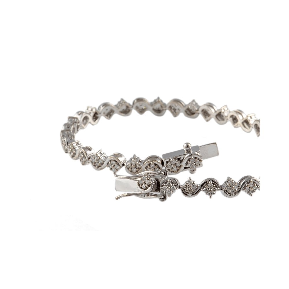 9ct White Gold Wave Link Diamond Bracelet 1.42ct