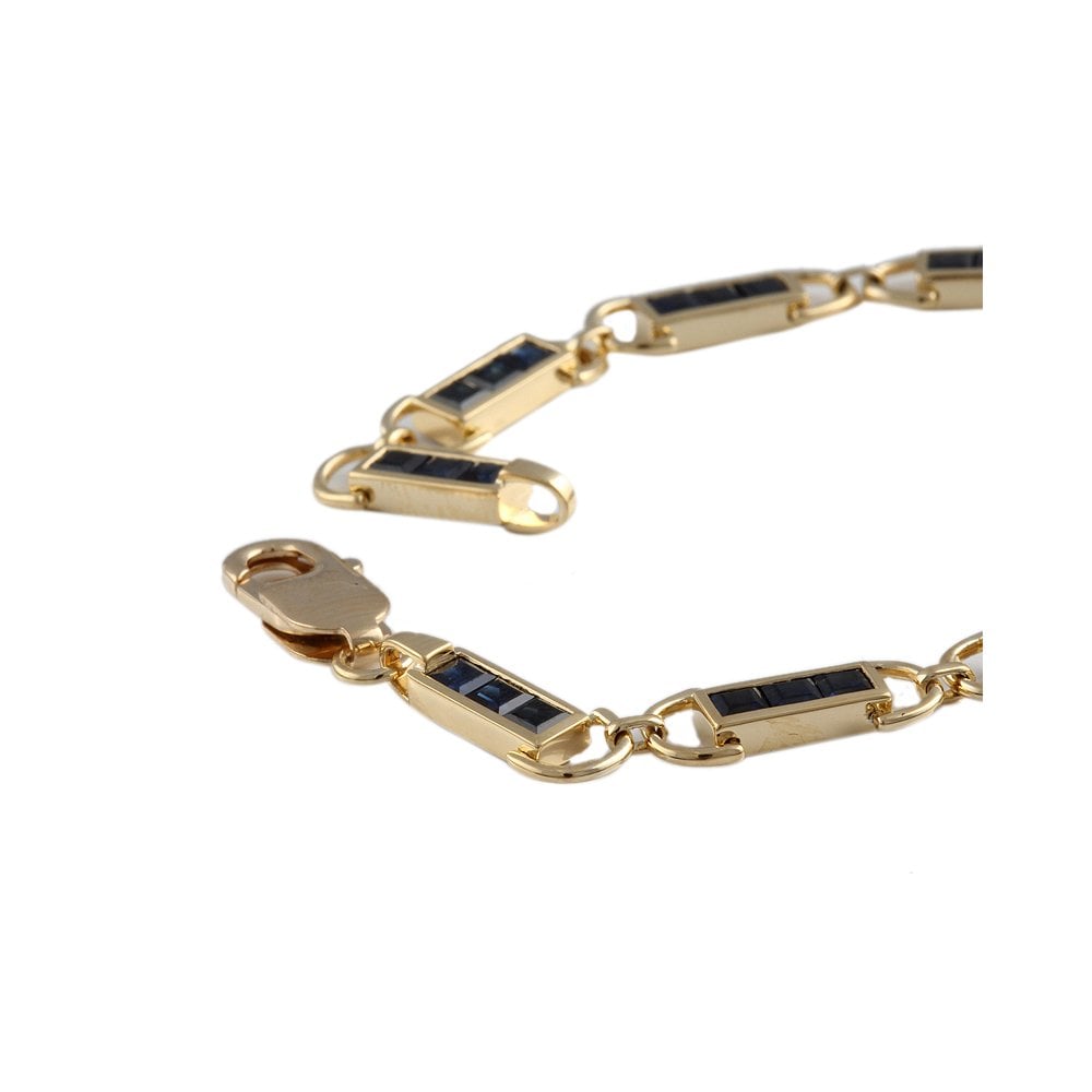 9ct Yellow Gold Sapphire Set Gold Bar Bracelet 6.04ct