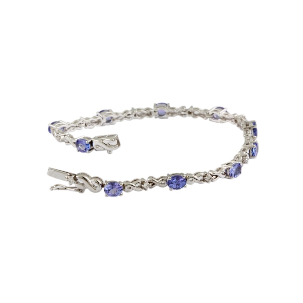 9ct White Gold Tanzanite 3.71ct And Diamond 0.23ct Infinity Link Bracelet