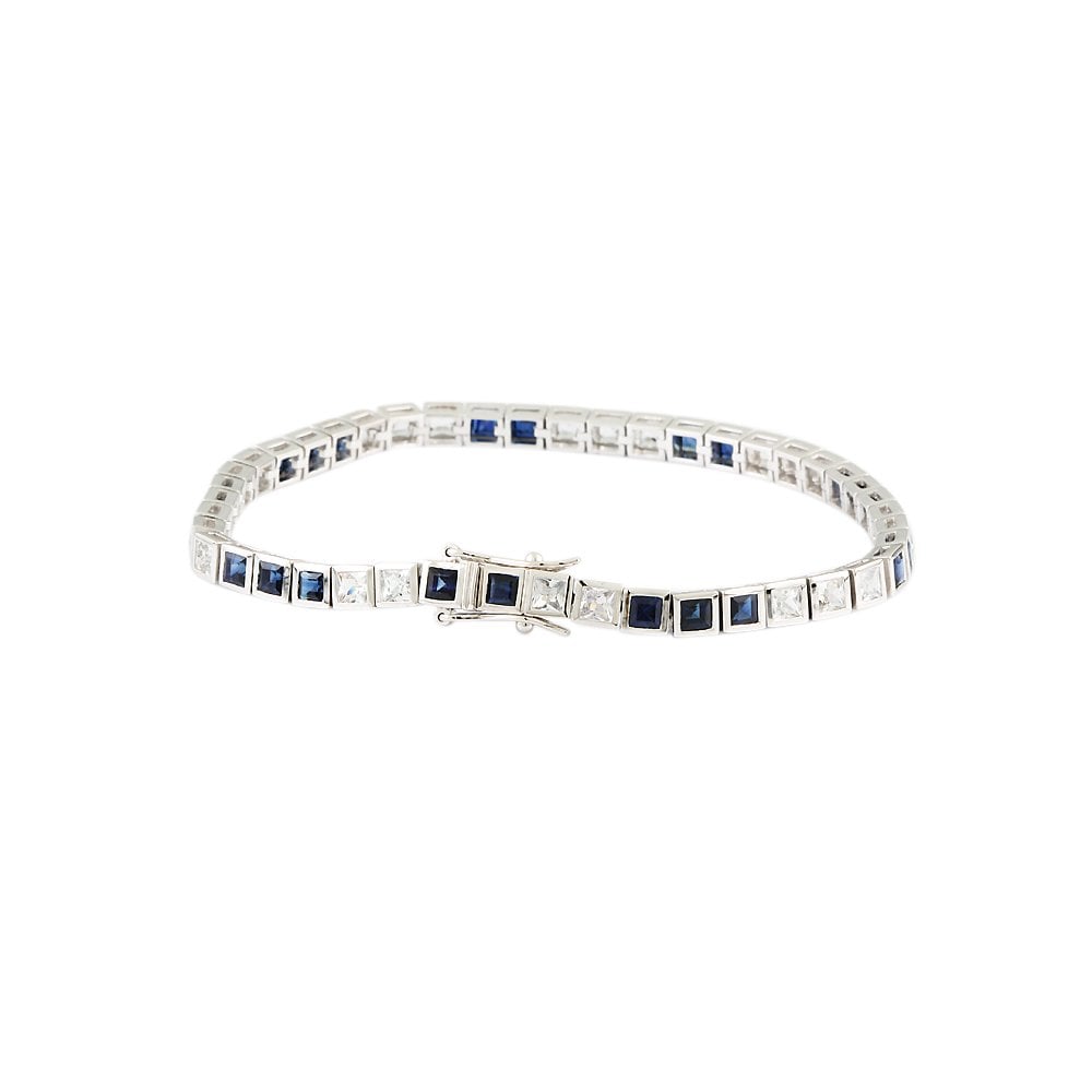 9ct White Gold Square Link Sapphire Bracelet 8.07ct