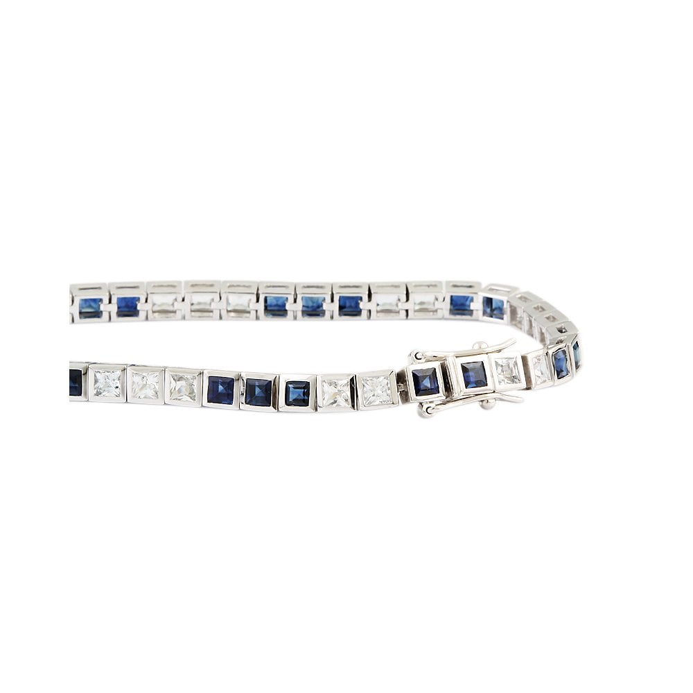 9ct White Gold Square Link Sapphire Bracelet 8.07ct