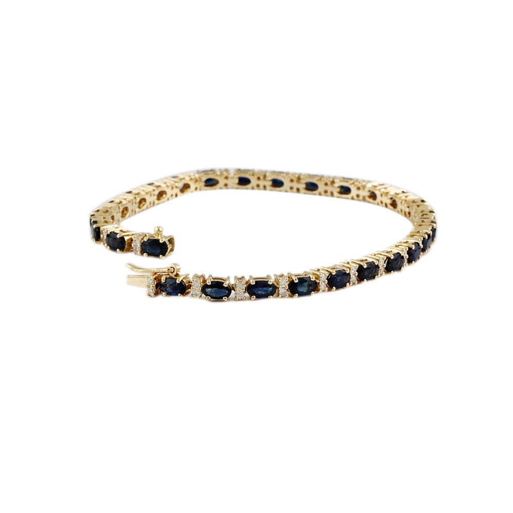 9ct Yellow Gold Sapphire 7.86ct And Diamond 0.68ct Line Bracelet