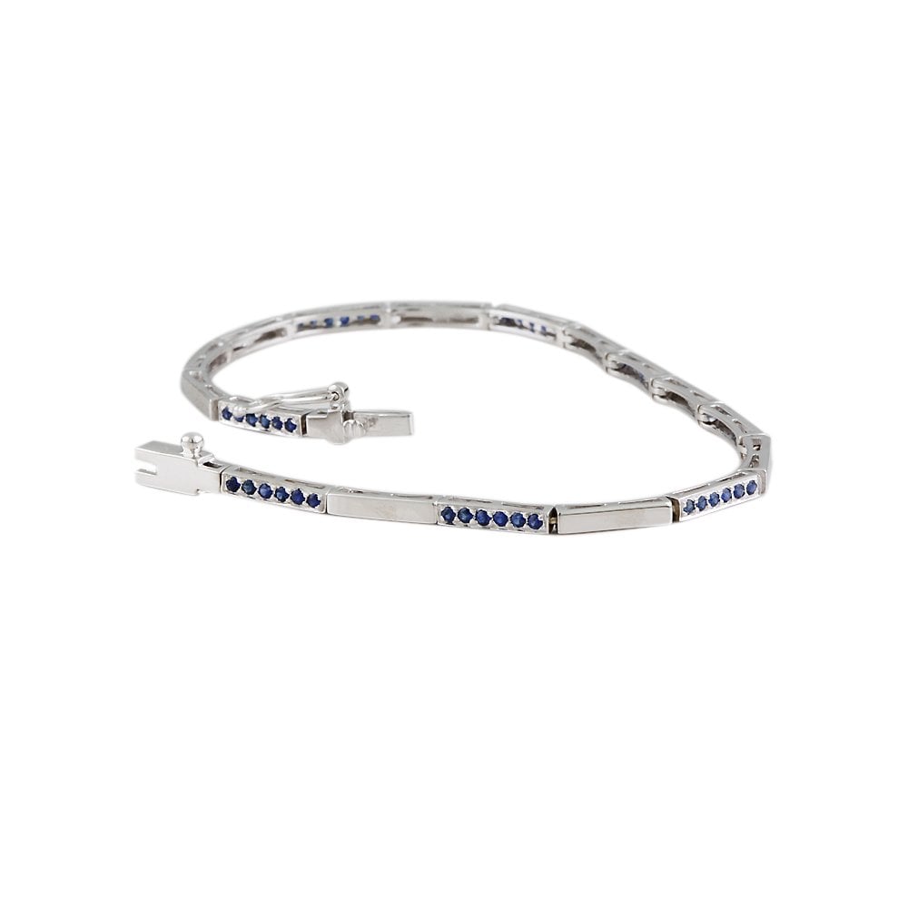 9ct White Gold Alternating Sapphire Link Bracelet 0.74ct