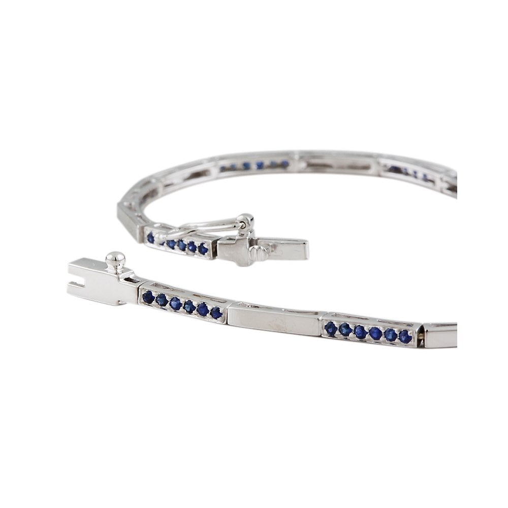 9ct White Gold Alternating Sapphire Link Bracelet 0.74ct