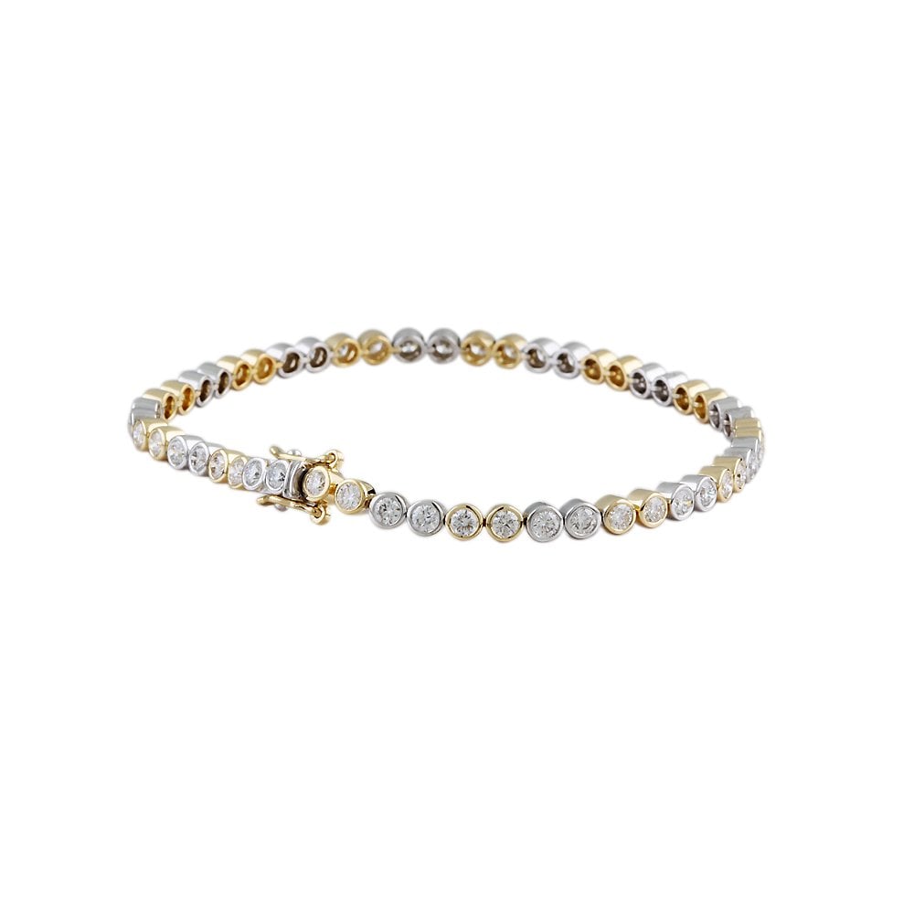 9ct Yellow And White Gold Diamond Tennis Bracelet 3.36ct